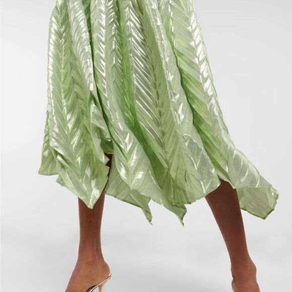 Jonathan Simkhai pleated silk blend midi skirt metallic green $631 NWT - Picture 6 of 13